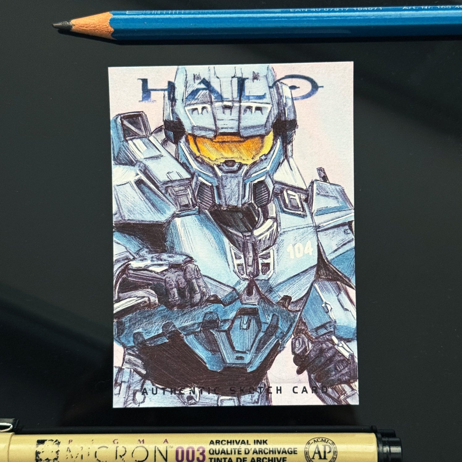 Unique Frederic‑104 trading card featuring hand‑drawn Spartan‑II artwork for collectors.