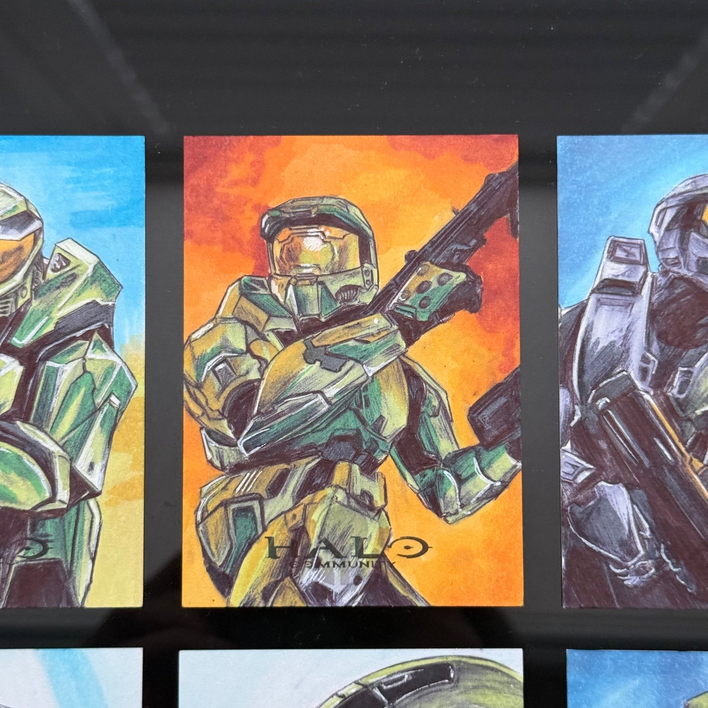 One‑of‑a‑kind six‑card Master Chief sketch set, fully hand‑drawn and signed by Entransing.
