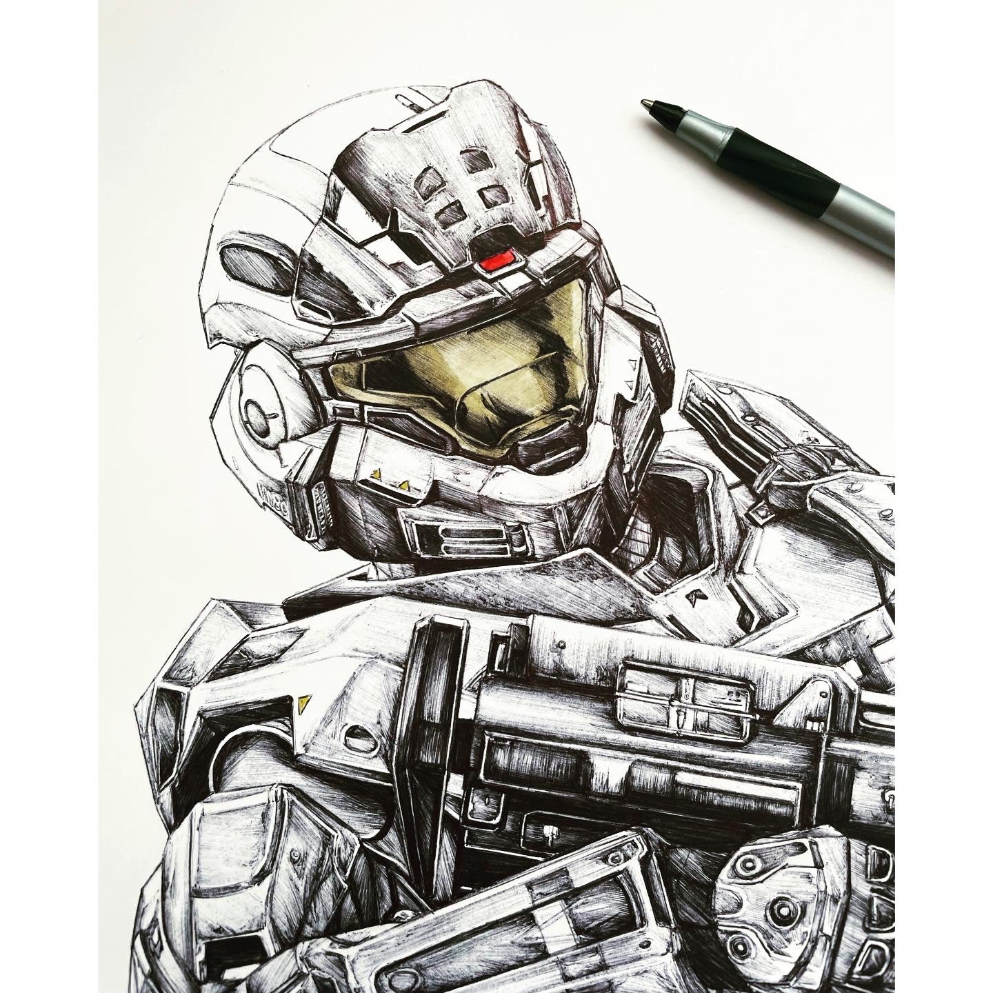 Closeup of Halo-inspired art print of Lieutenant Spartan-B312, Noble Six of NOBLE Team.