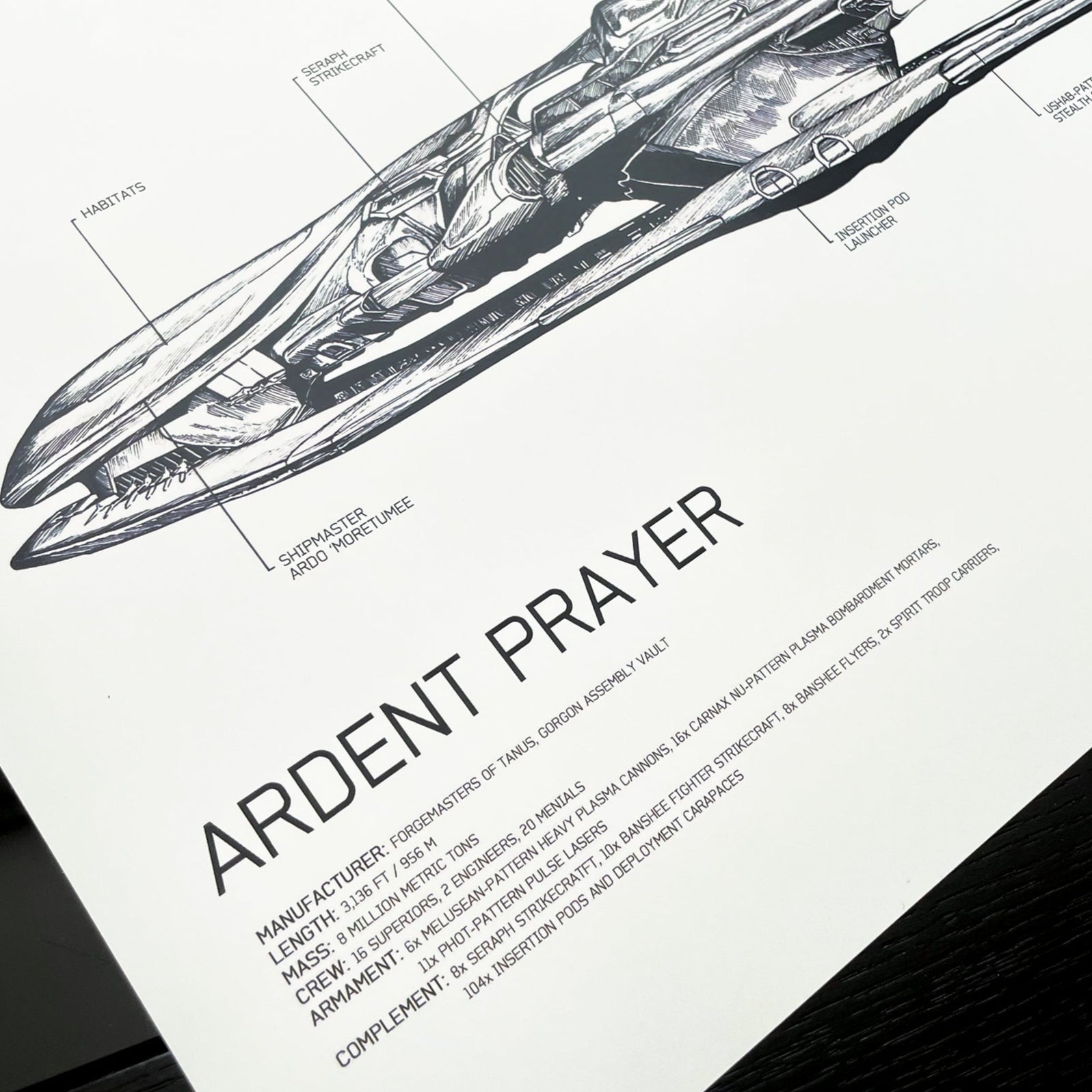 Halo fan art of Covenant Ship Diagrams, featuring the Ardent Prayer closeup on detailed specifications.