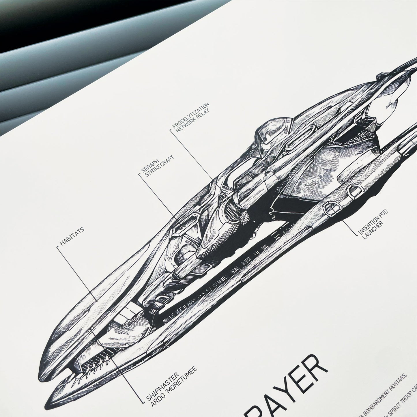 Halo Covenant Ship Diagrams art print/poster, featuring the Ardent Prayer closeup.