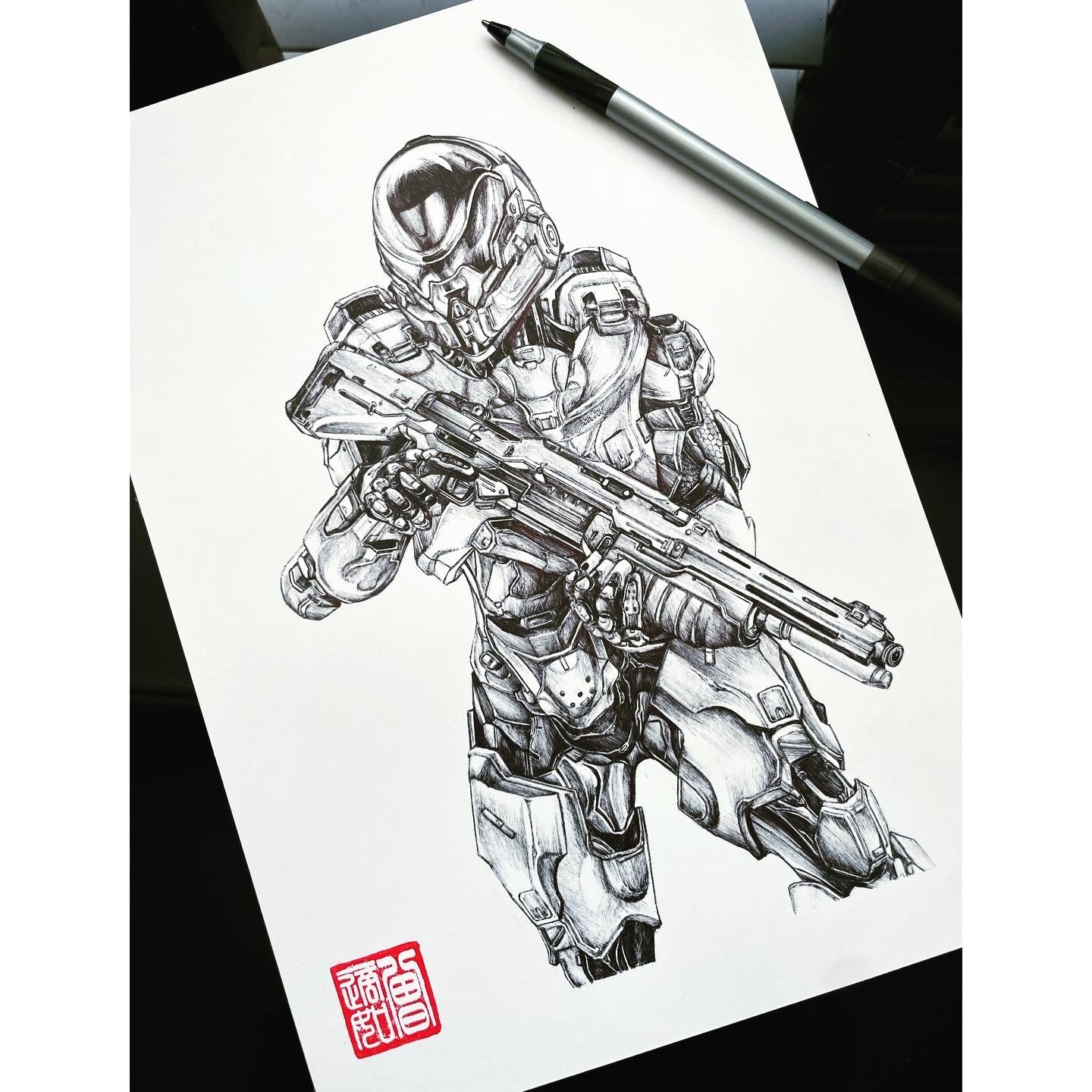 Halo-inspired art print/poster of Petty Officer Kelly-087, Blue Three member and Scout of Blue Team. 