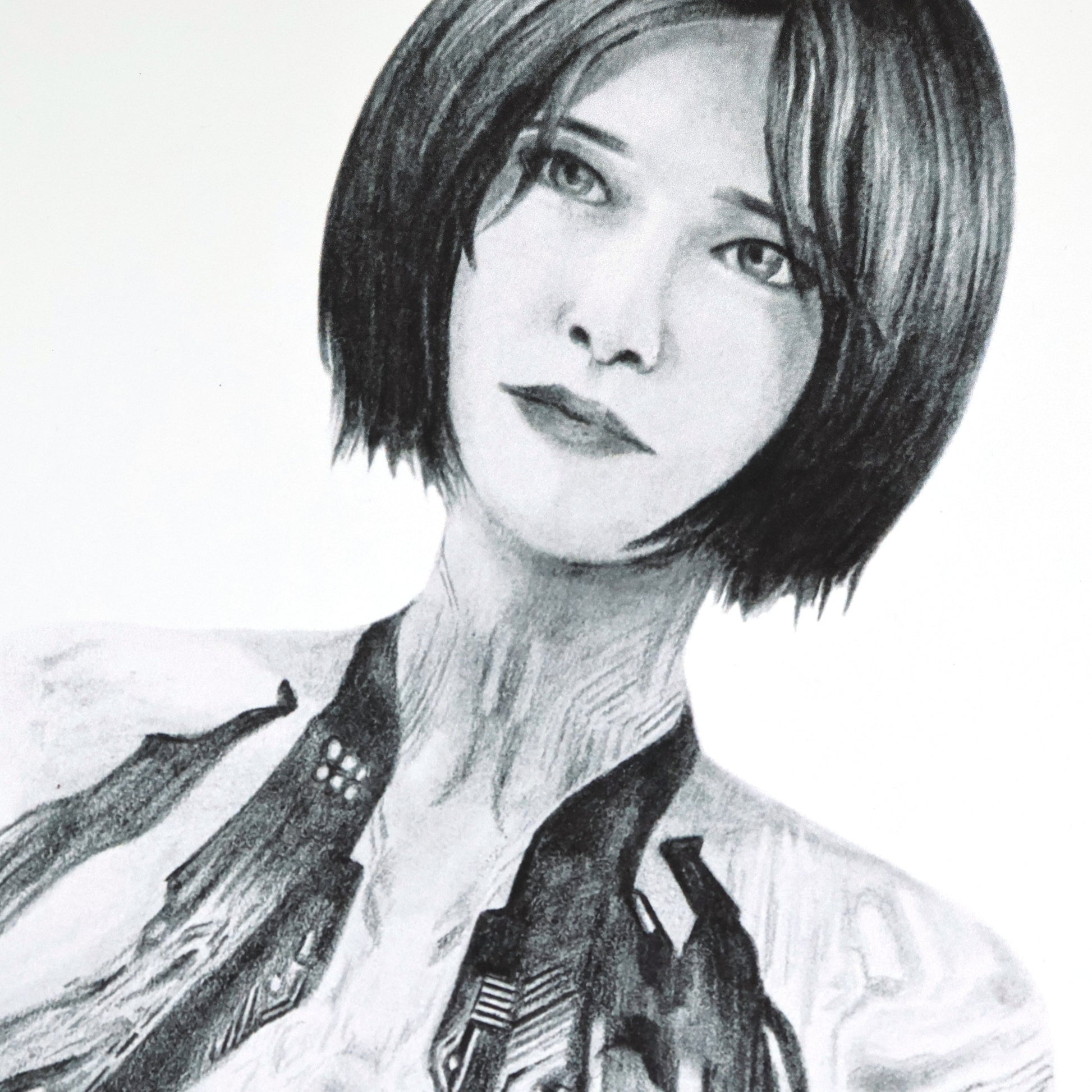 Close-up of hand‑drawn Halo art print of Cortana, featuring a peaceful portrait inspired by her bond with Master Chief.