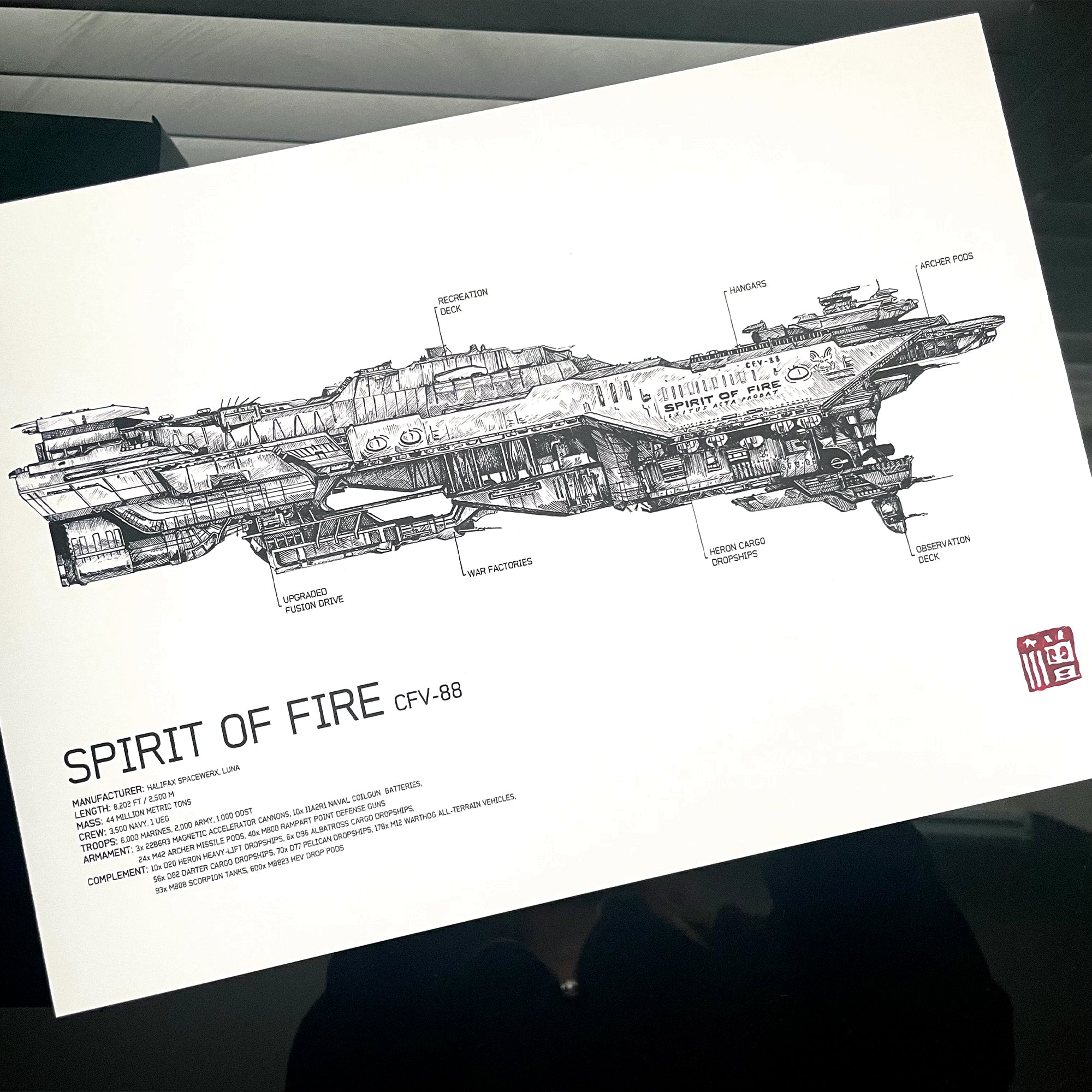 Halo Fan Art Print & Poster – UNSC Spirit of Fire Ship Diagram – Artysn ...