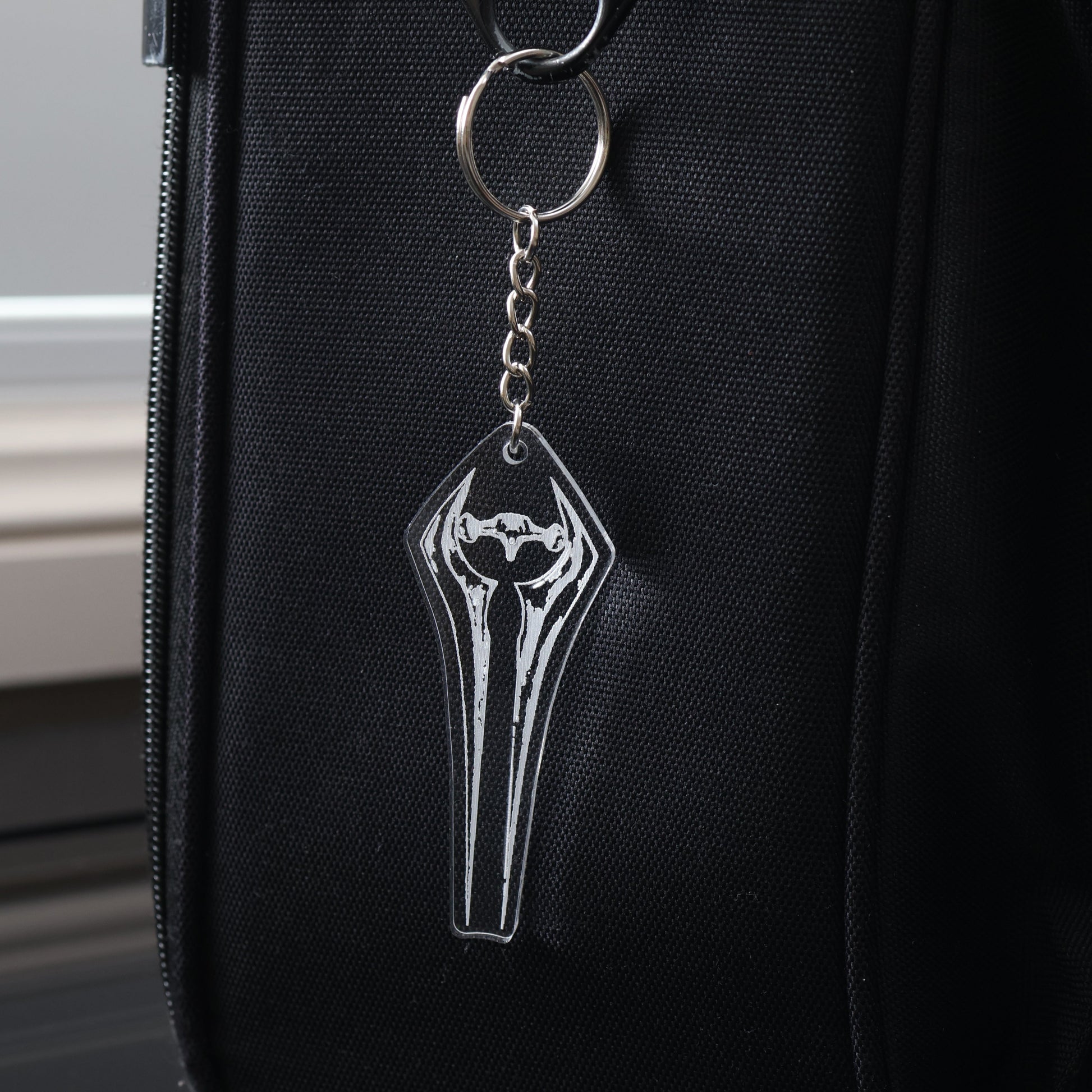 Halo-inspired Energy Sword keychain, clear acrylic design for everyday carry