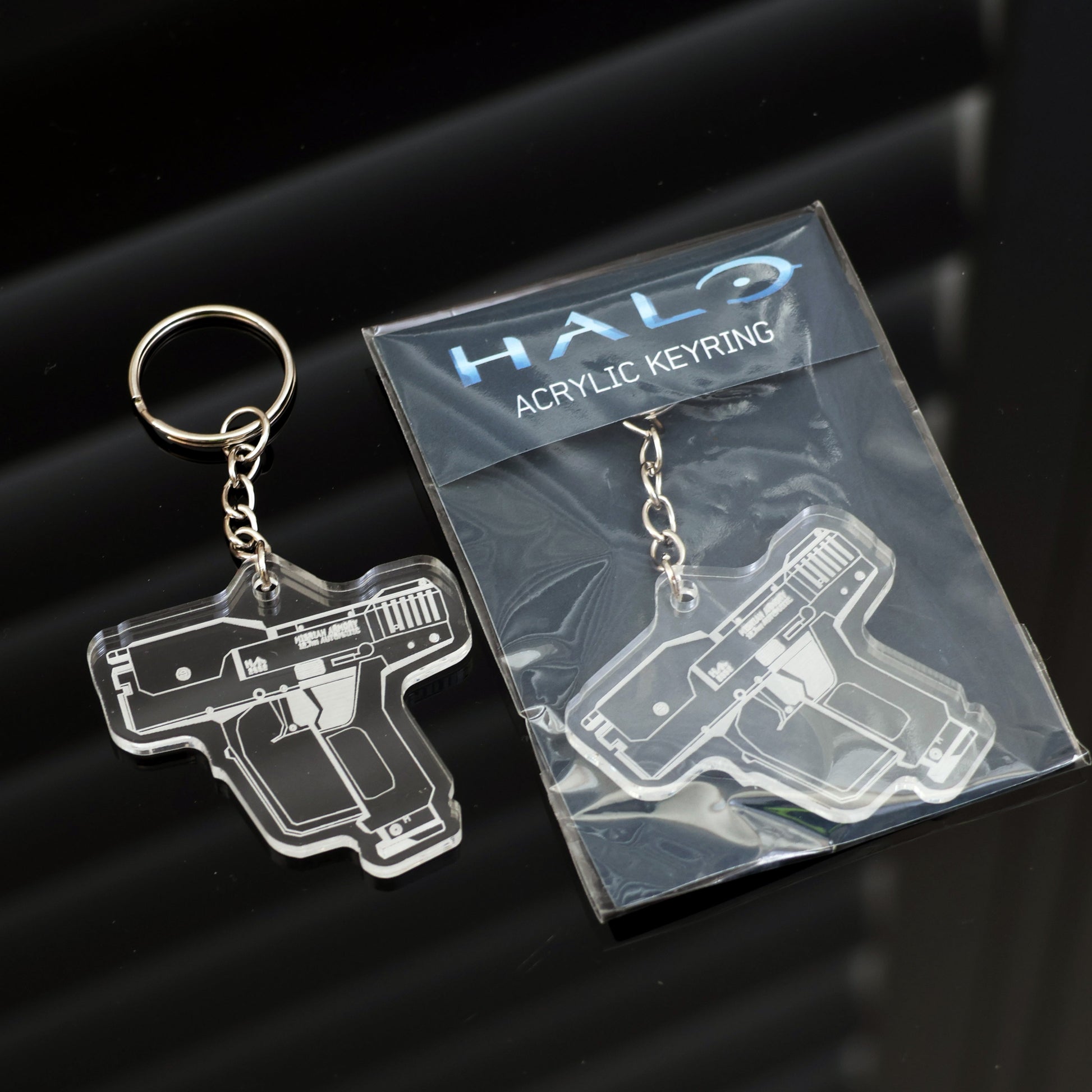 Halo Magnum Pistol acrylic keyring with packaging