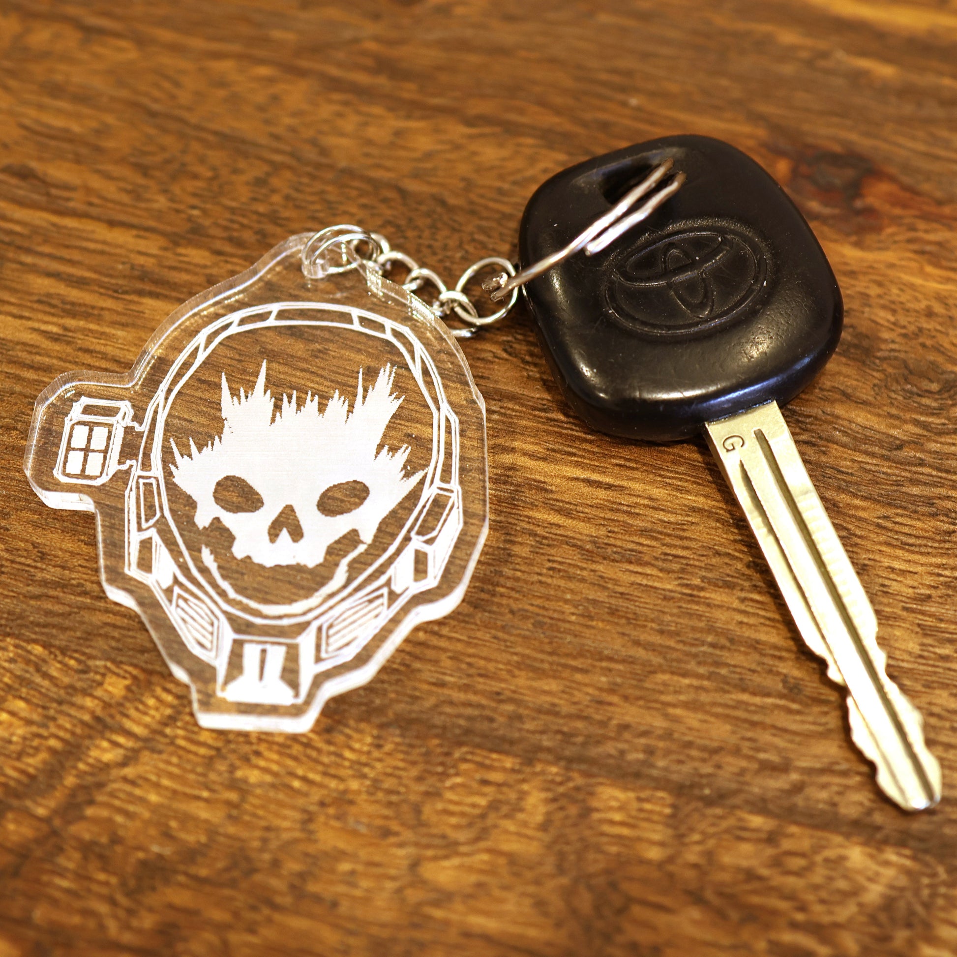 Halo Reach Emile acrylic keyring attached to car keys, styled for everyday use.