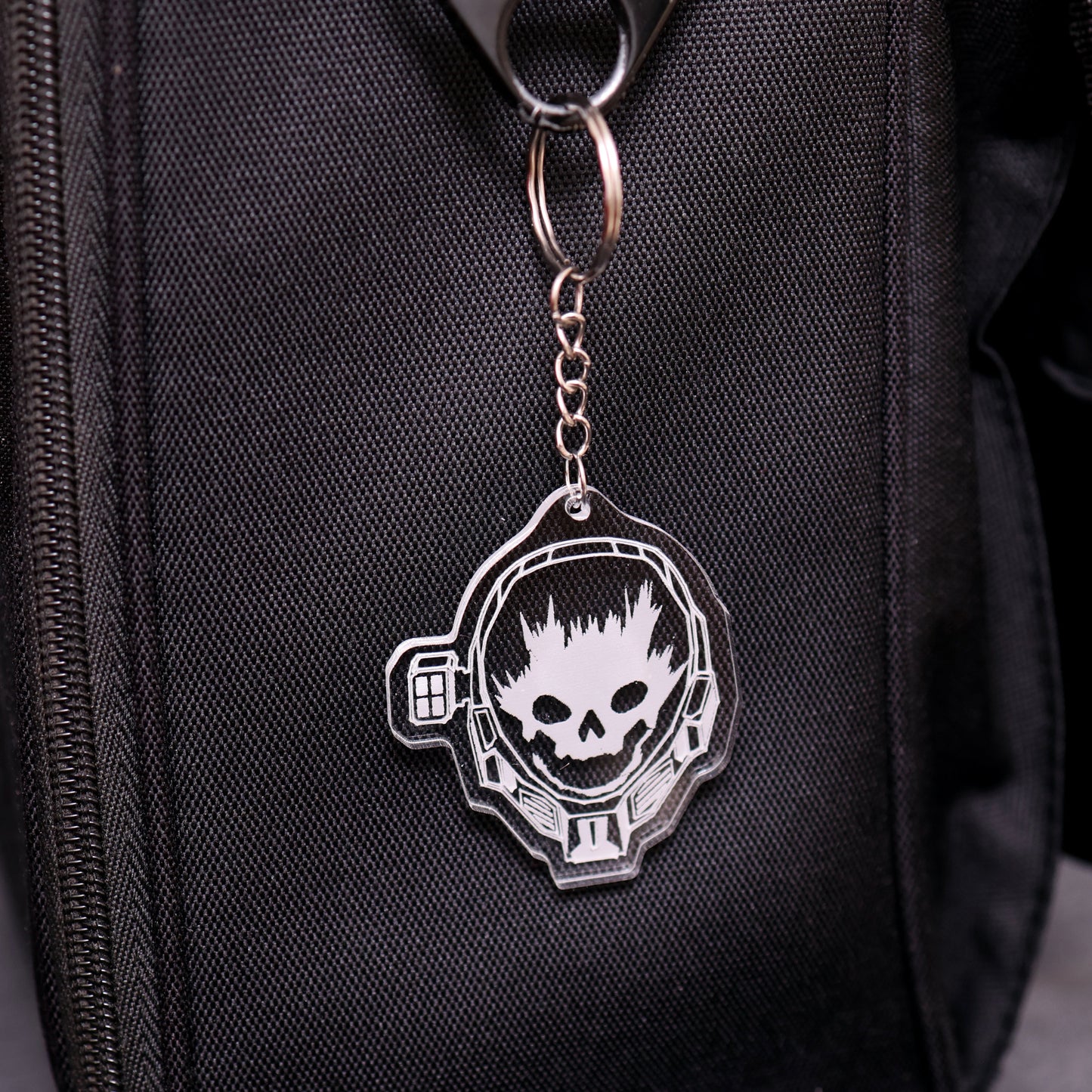 Halo Reach Emile acrylic keyring attached to a bag, styled for everyday use.