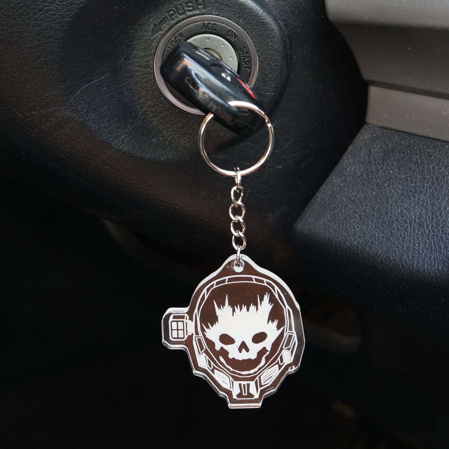 Halo Reach Emile helmet acrylic keychain, gaming merch accessory, unisex fandom gift.