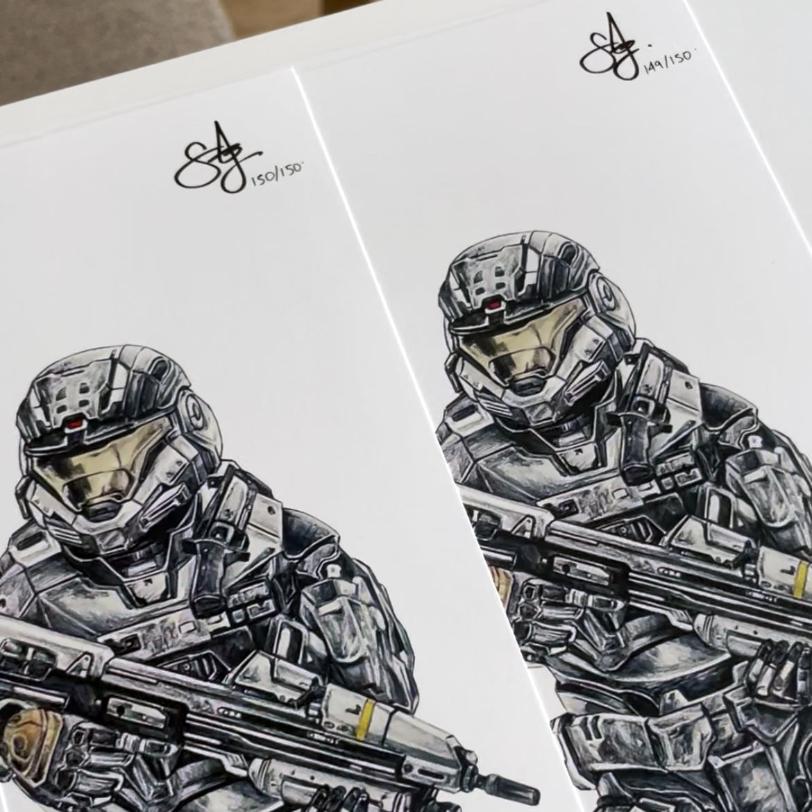 Halo Reach signed print No. 149 and No. 150 - Halo Reach Spartan holiding a gun.