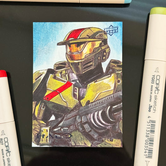 Hand‑drawn Halo Wars sketch card featuring Spartan‑II Jerome‑092 on Bribox Community Card stock.