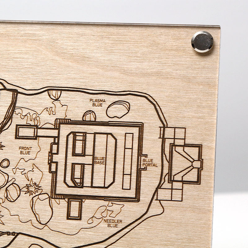 Top right corner closeup of laser‑engraved Battle Creek map on LayaBoard.