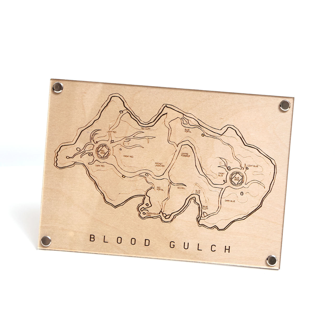 Premium laser‑engraved Blood Gulch battleground map for wall or desk display