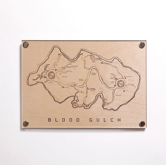 Halo‑inspired engraved Blood Gulch map plaque for gaming décor.