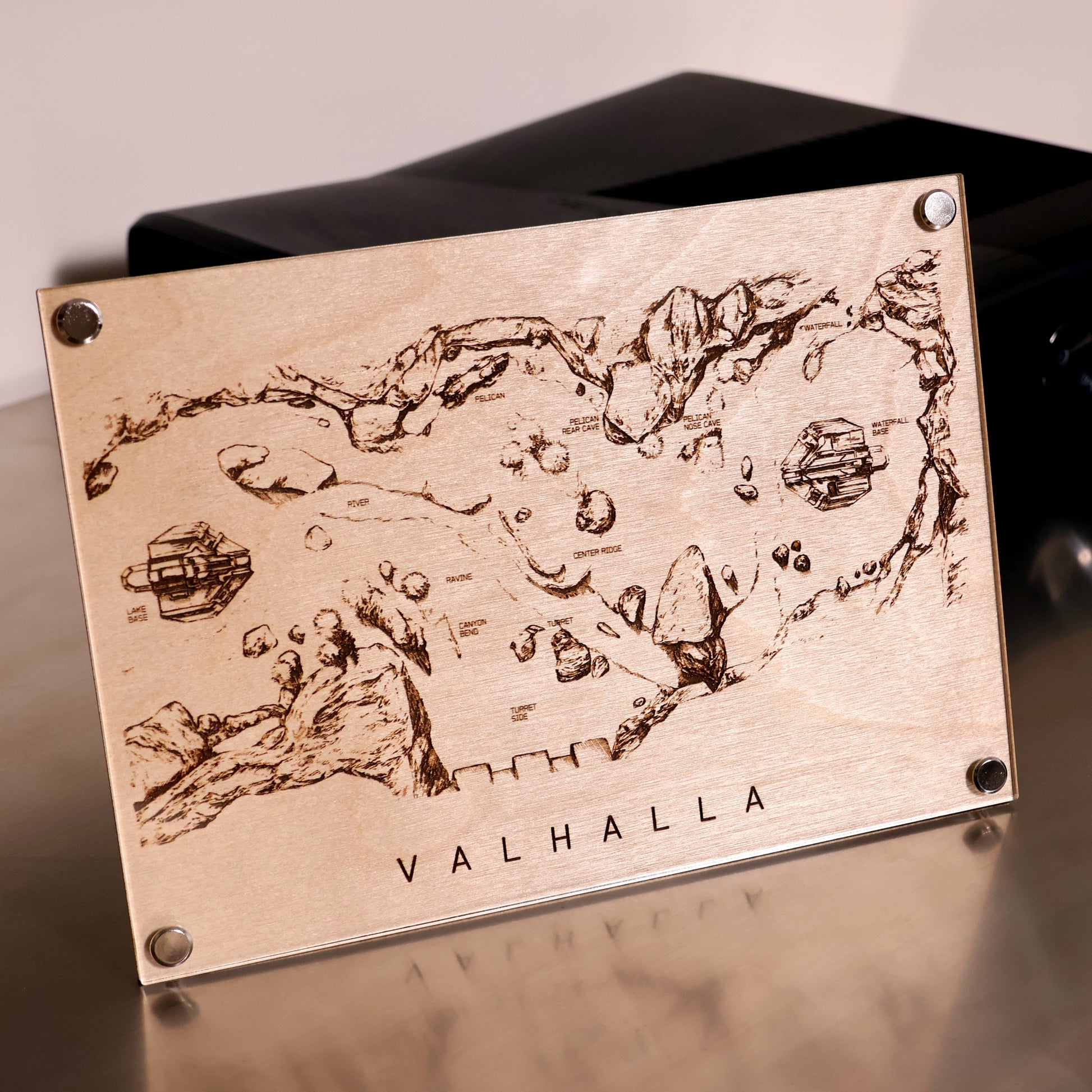 Halo inspired Valhalla map diagram laser‑etched onto LayaBoard for collectors and gamers.