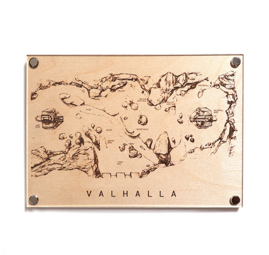 Premium LayaBoard artwork showing laser‑etched Valhalla battlefield map for gaming décor
