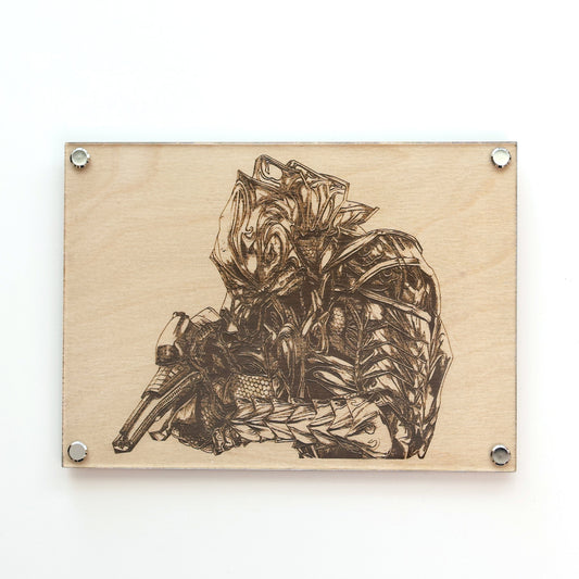 Laser engraved Arbiter portrait plaque – Halo Sangheili warrior design on birch timbe