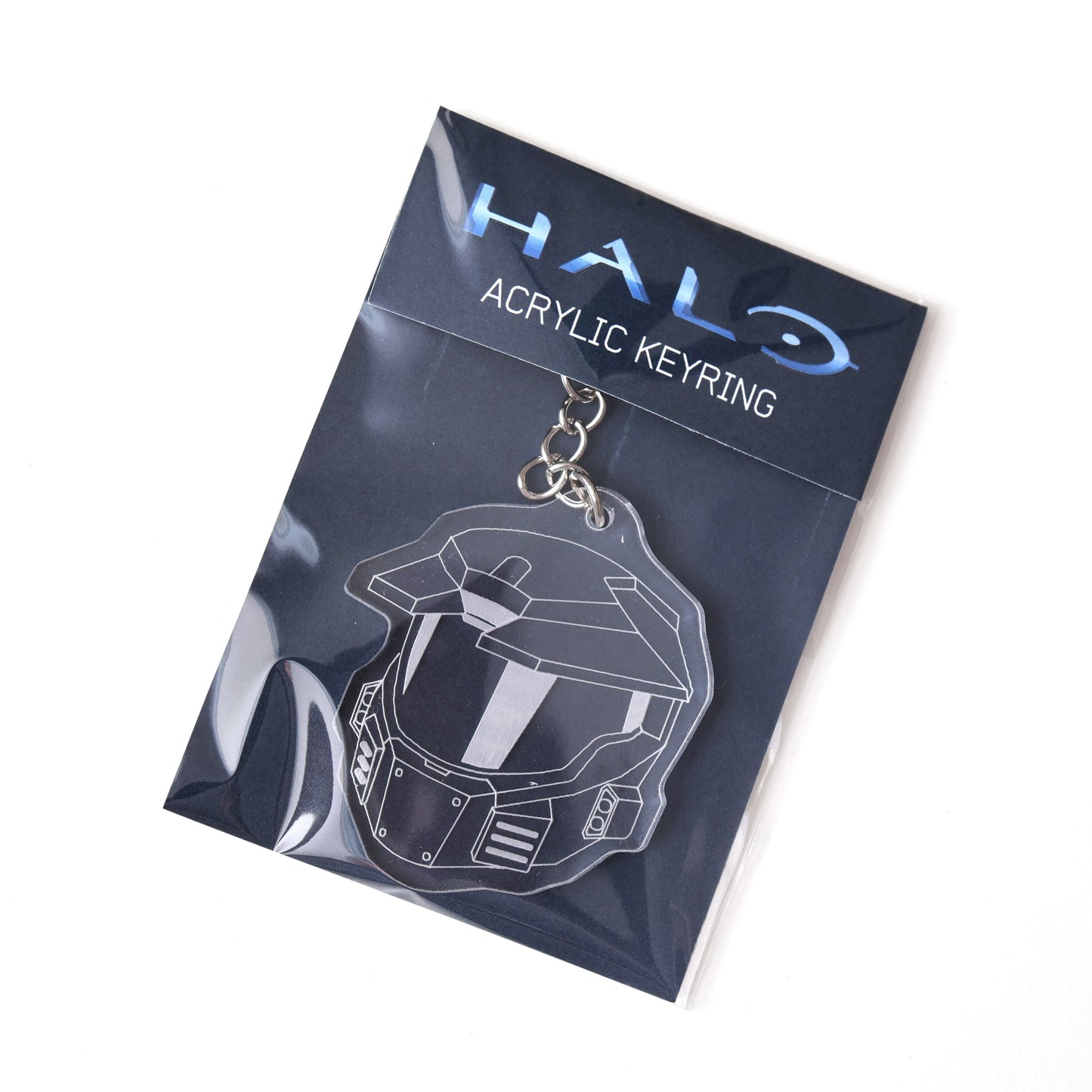 Halo Master Chief Helmet Mark V acrylic keychain, gaming merch accessory, unisex fandom gift.