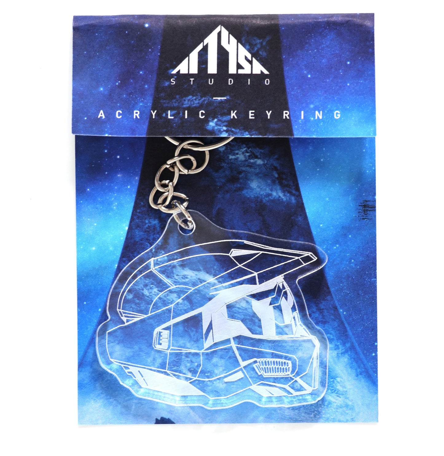 Acrylic keyring featuring the Halo Master Chief Helmet Mark VI design in packaging.