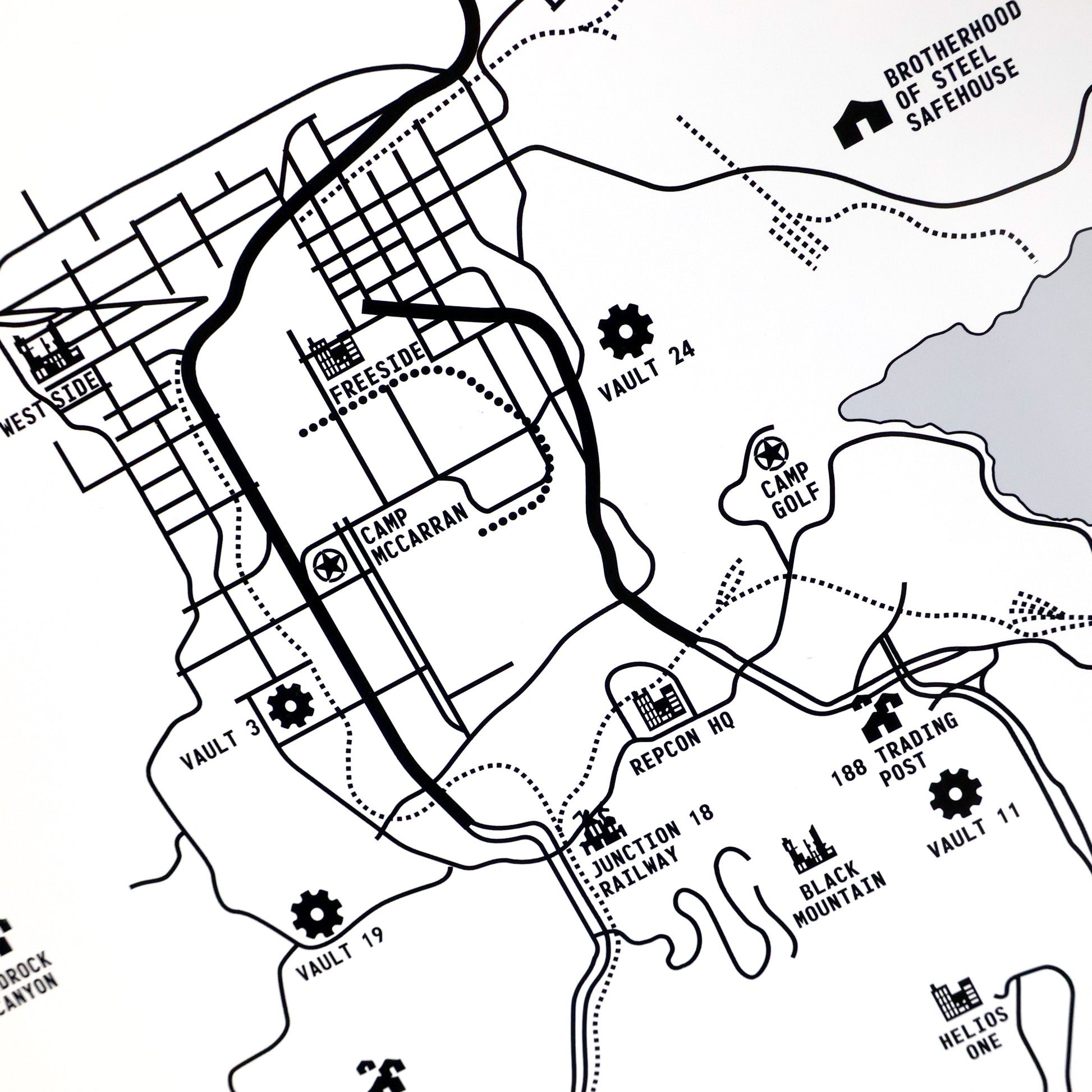 Closeup details of Mojave Wasteland map inspired by Fallout New Vegas.