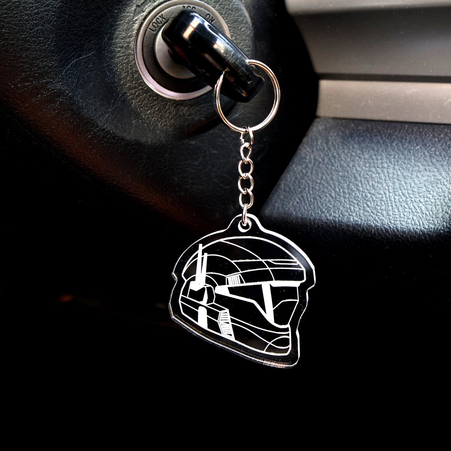 Halo ODST acrylic keyring attached to car keys, styled for everyday use