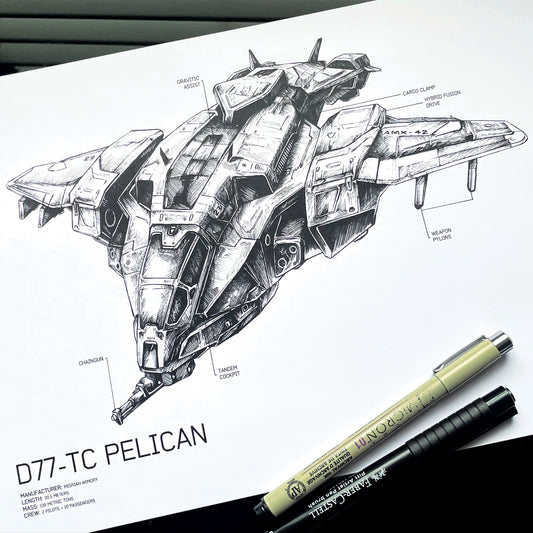 Halo Art Print - UNSC D77-TC Pelican - Vehicle Diagram Print | Inspired by Halo