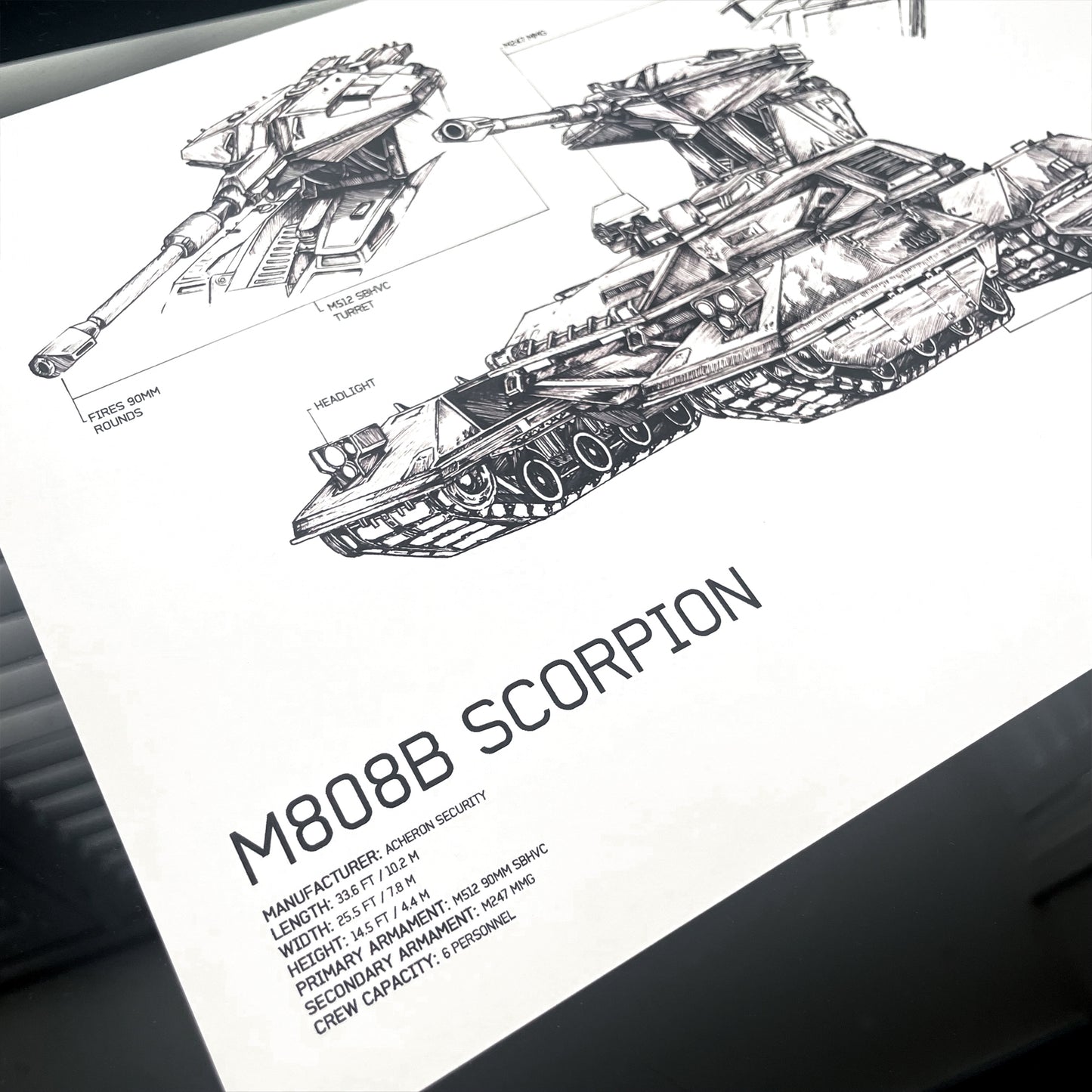 Halo Art Print - UNSC M808B Scorpion - Vehicle Diagram Print | Inspired by Halo