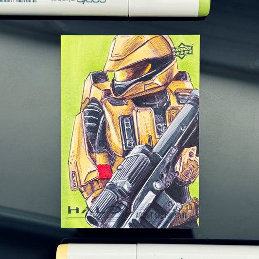 One‑of‑a‑kind Halo trading card features the legendary Scout from Halo 3, which uses advanced materials to provide stealth properties with no impact on endurance.