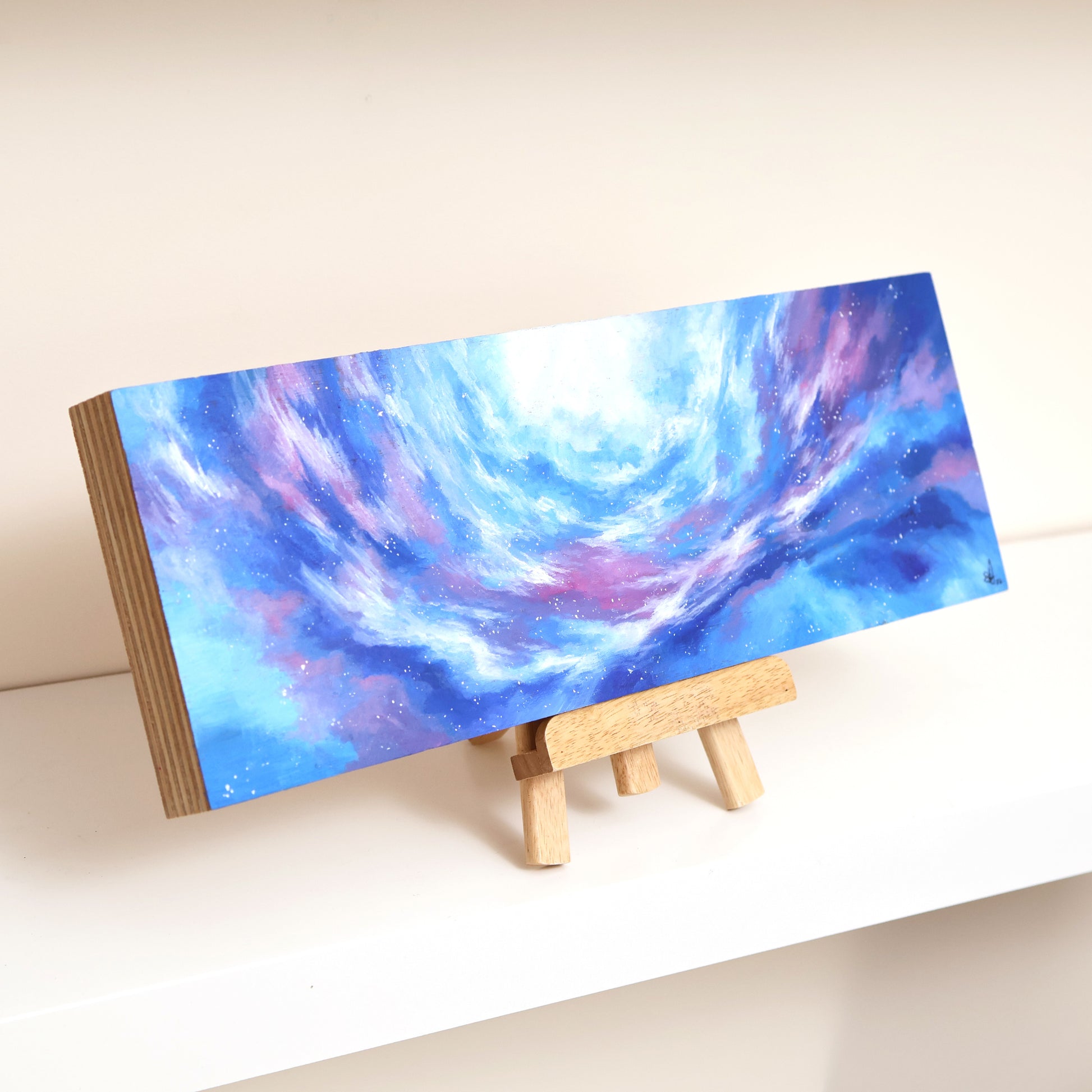 Oil painting on wood panel depict the panorama view of ethereal beauty of Skyrim’s open skies and ancient echoes.