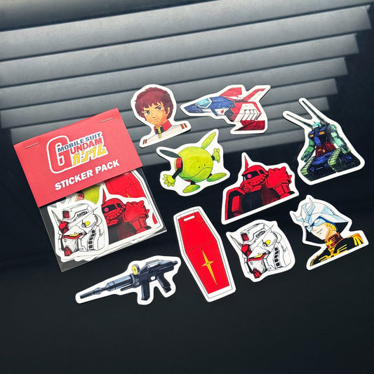 Gundam vinyl sticker pack featuring 9 hand‑drawn mecha designs by Entransing.