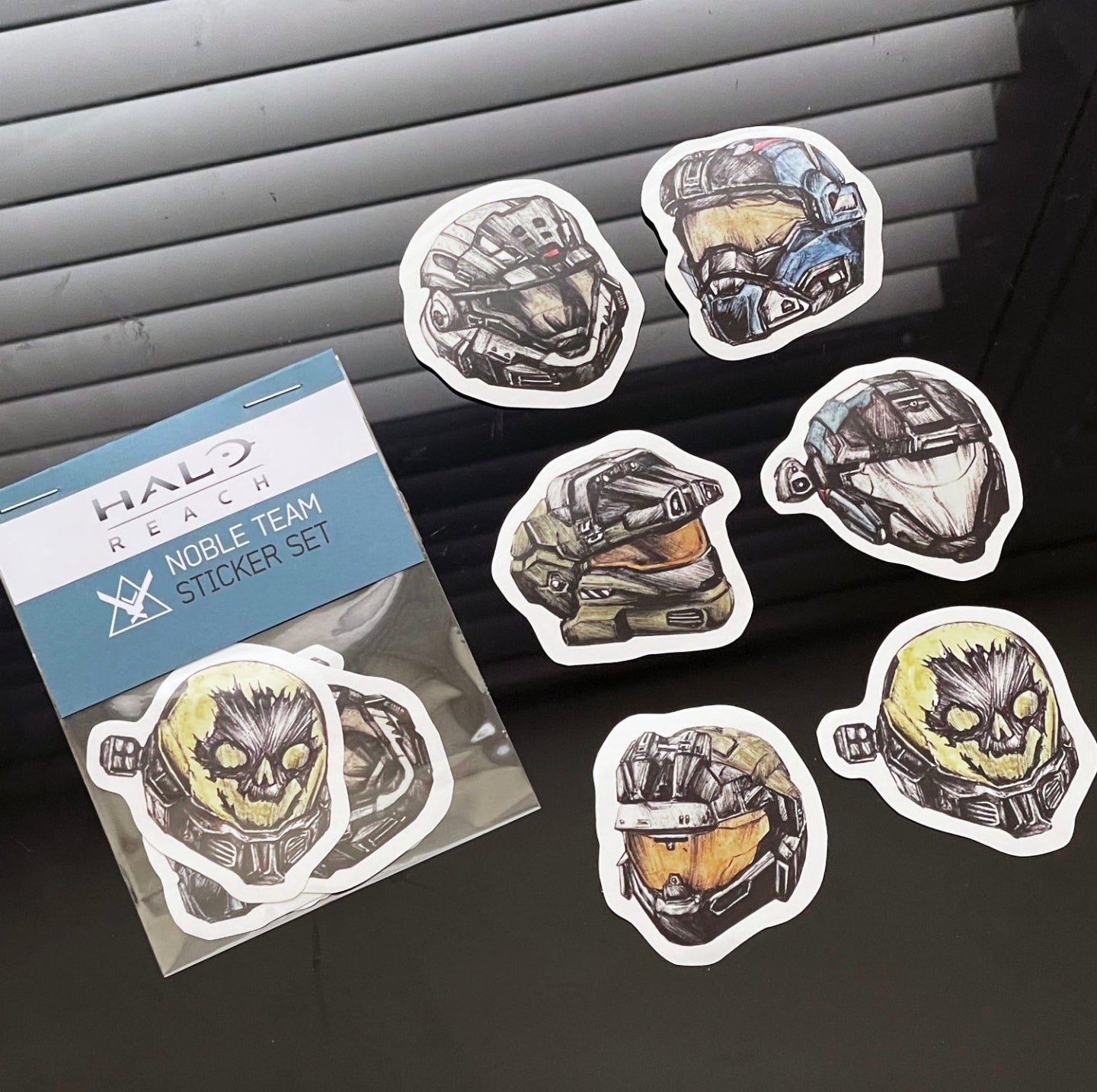 Halo Reach Noble Team Sticker Set - inside and outside package.
