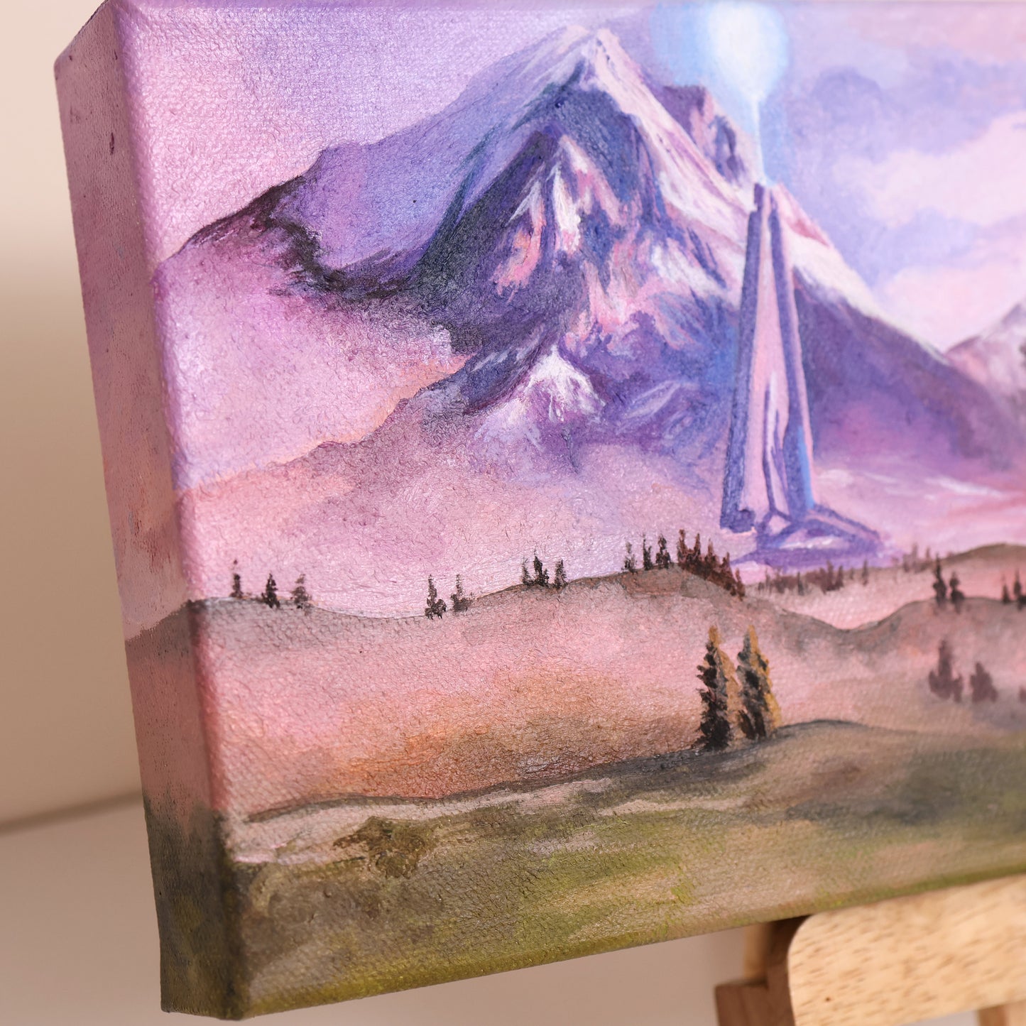 Left corner closeup of Zeta Halo oil painting by Entransing